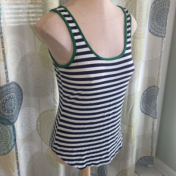 Green Envelope. White & Navy striped tank with green trim. Stretch material. S. - Picture 2 of 4